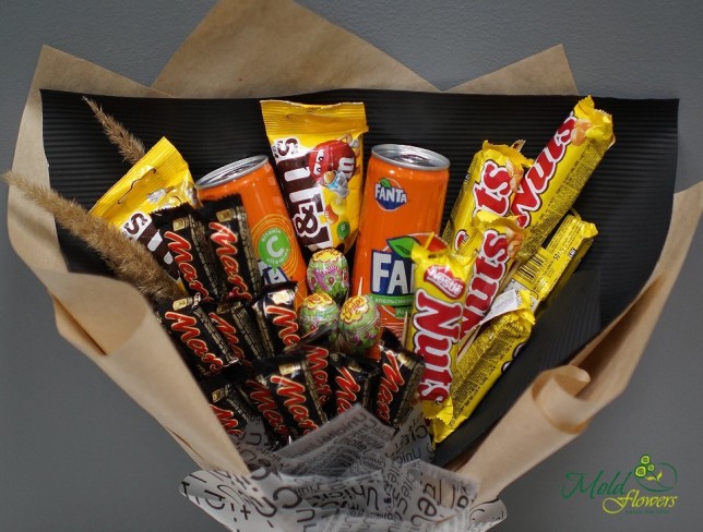 Bouquet of Mars, Nuts, M&M's, and Fanta Candies (made to order, one day) photo